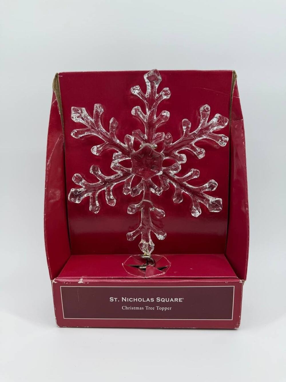 St Nicholas Square Glass Snowflake Tree Topper Clear Christmas Decor Box